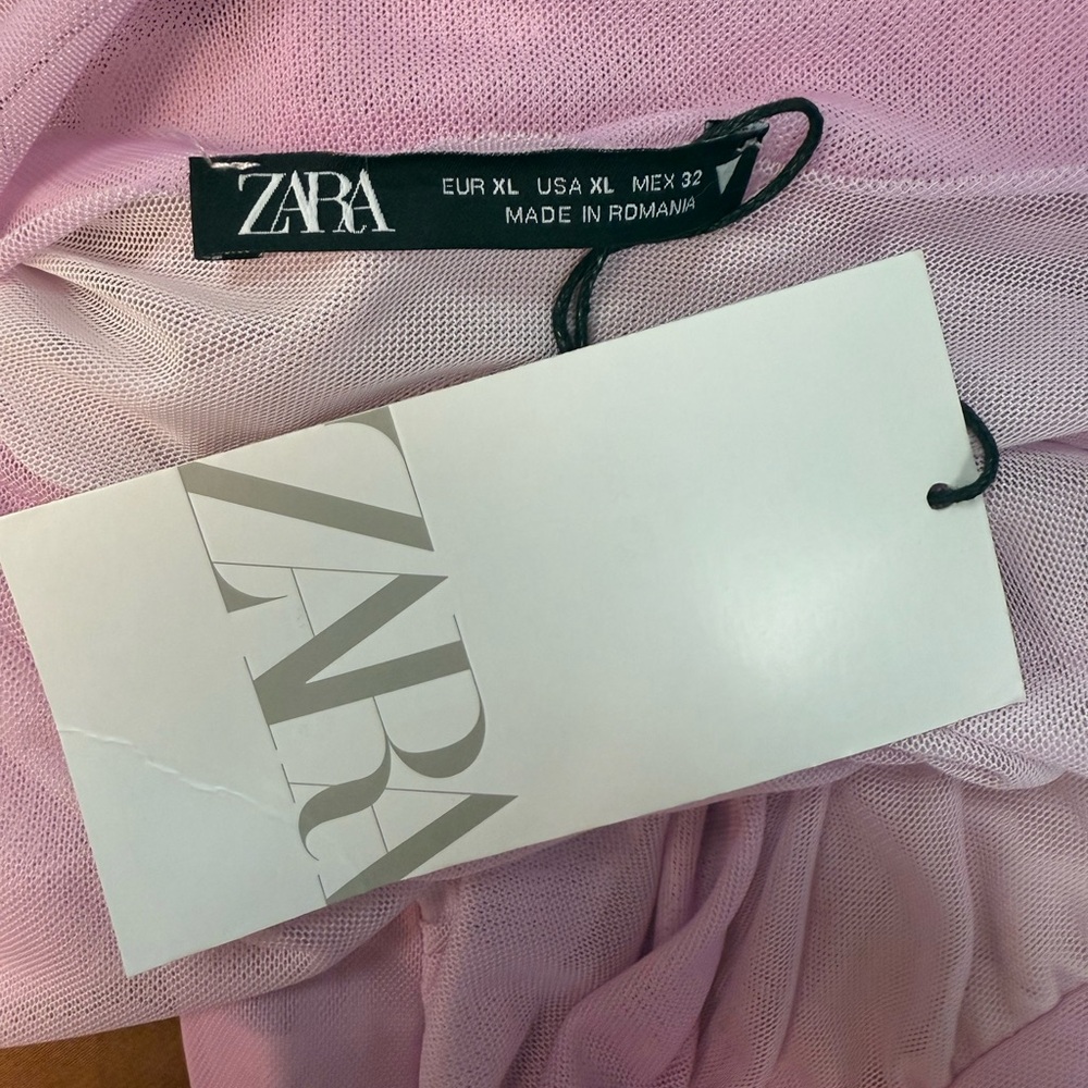 Zara Pink Asymmetrical Ruched Bodycon Mini Dress - Picture 4 of 4